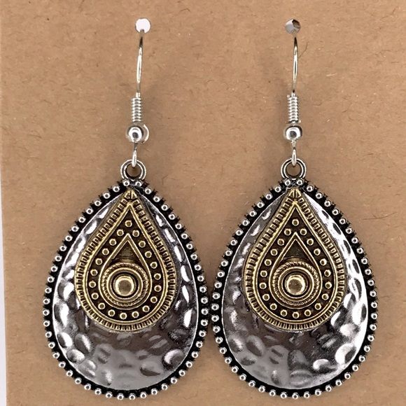 Fashion Jewelry Jewelry - Elegant Silver and Gold Teardrop Earrings Vintage Boho